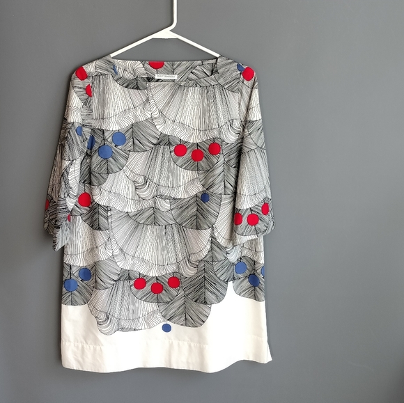 marimekko shift dress tunic, border print supergraphic, boatneck - Picture 1 of 6